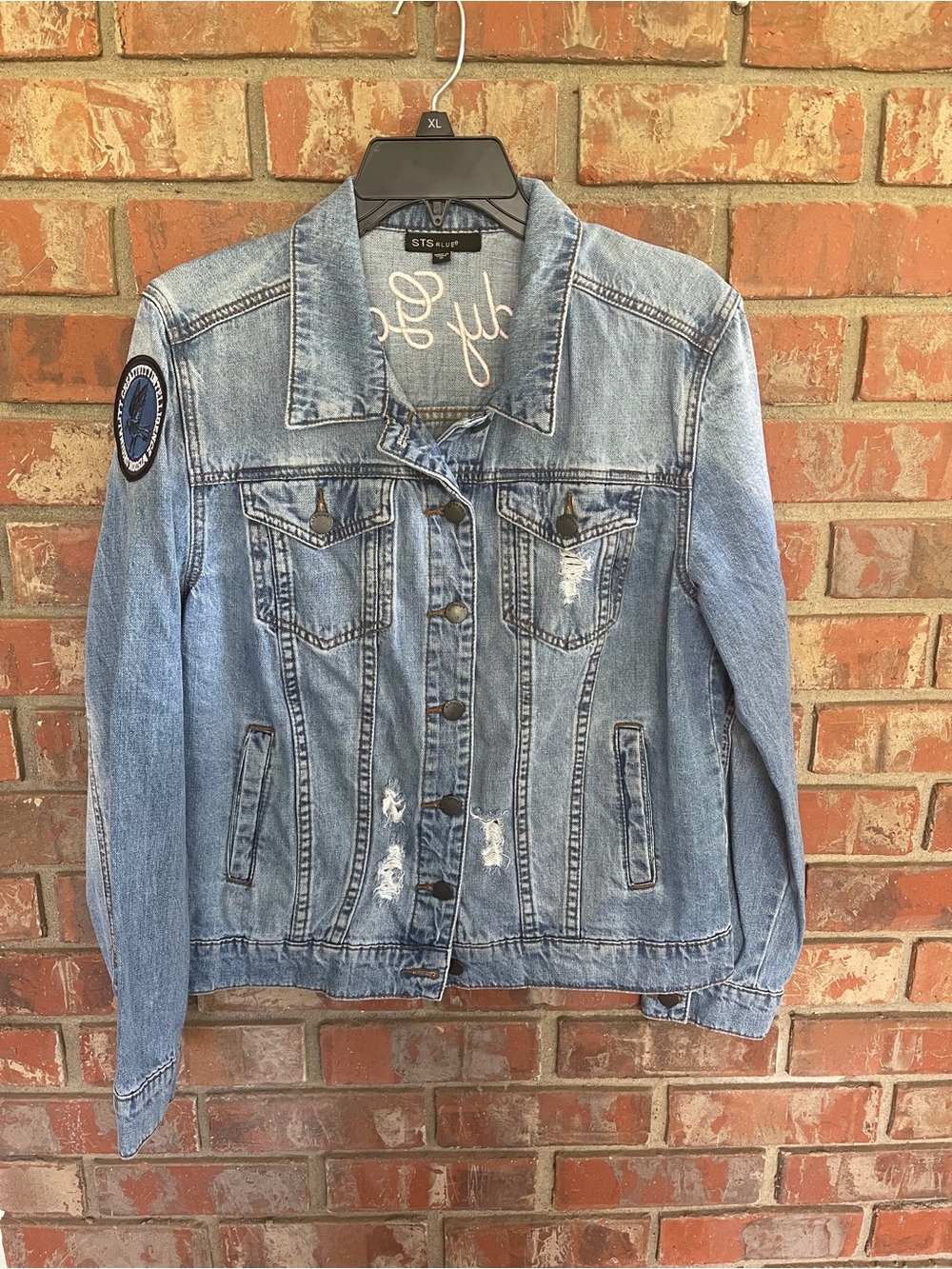 Limited Edition STS Blue x Ladygang Light Wash Distressed Denim Jacket